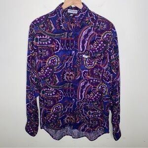 Vintage Georges Marciano for Guess Size 0 Purple Paisley Button Down Shirt
